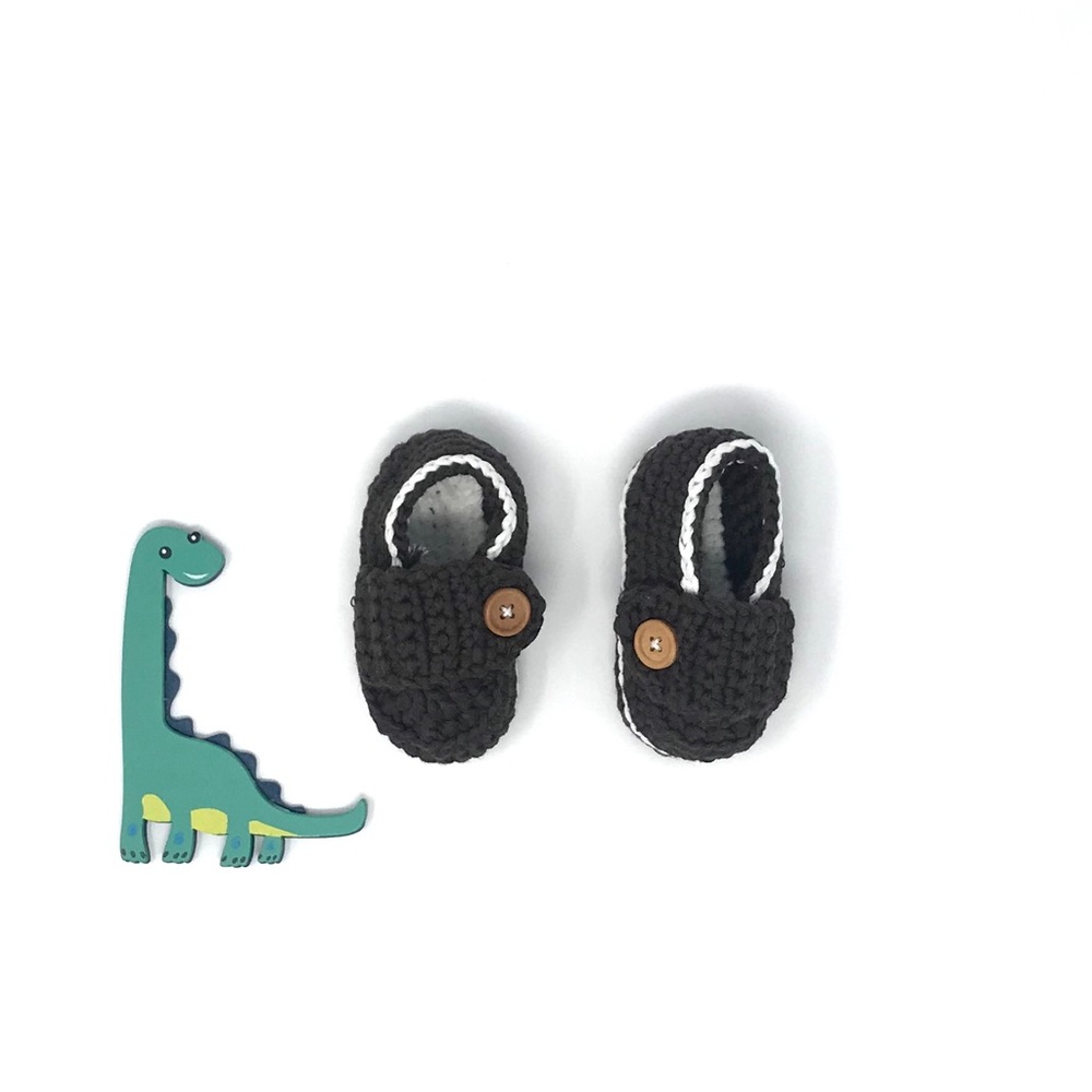 🐢0-6M New Brown Button Baby Shoes